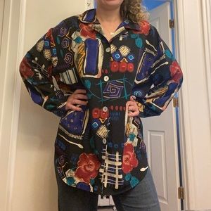Abstract Silky Button Down Blouse VINTAGE